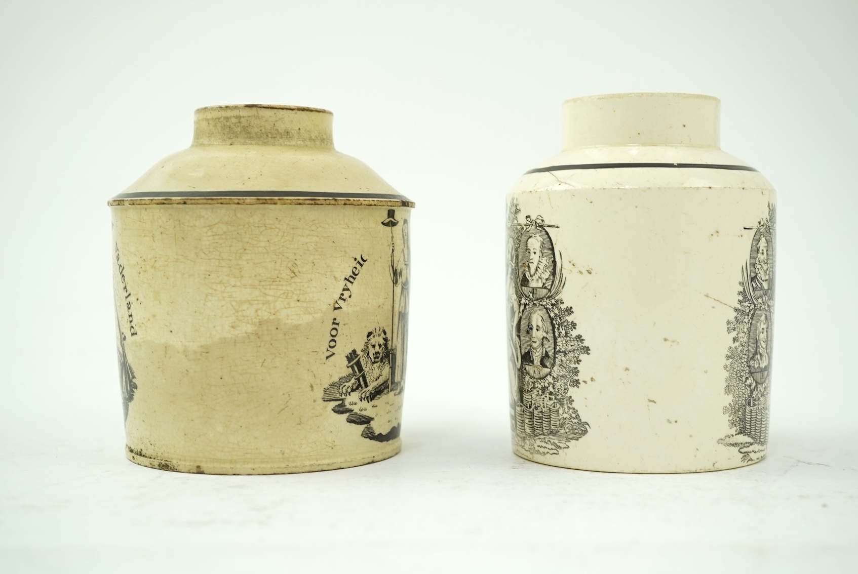 Two Leeds creamware Dutch market tea caddies, c.1790
